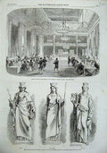 Original Old Antique Print 1857 Banquet Knights Patrick Dublin Castle Edinburgh