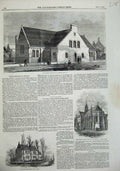 Old Antique Print 1857 School Church Peter'S Stepney Orphan Halstead Hall 19th