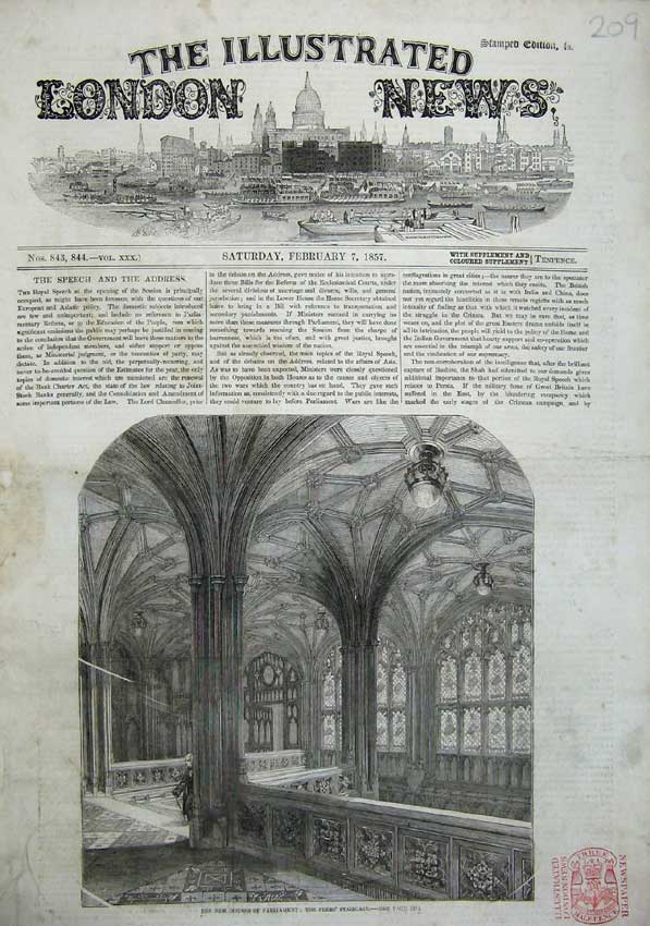 Old Antique Print 1857 Peers Staircase Houses Parliament Architecture Art 19th