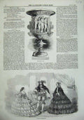 Original Old Antique Print Paris Women Men Fashion 1857 Milton Vase Sculpture