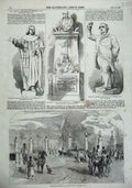 Old Antique Print 1857 Buckingham Gate James Park Statue Chatham Fox Men 19th