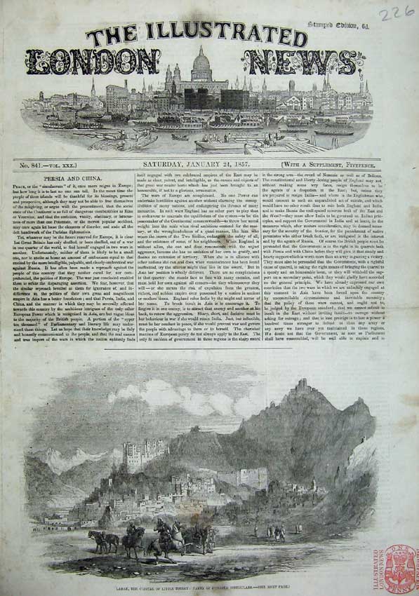 Old Antique Print Ladak Capital Littl Thibet 1857 Punjab Mountains China 19th