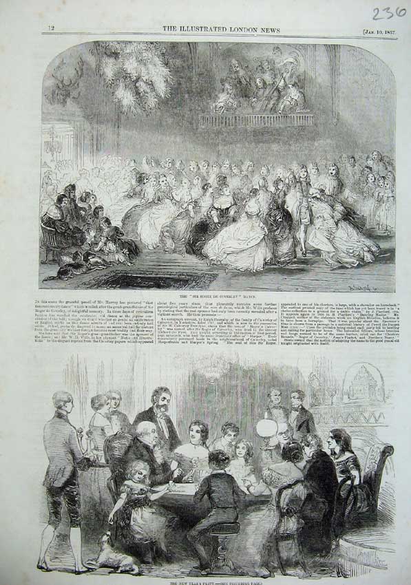 Old Antique Print 1857 New Years Party Families Roger De Coverley Dance 19th