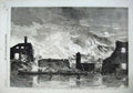 Original Old Antique Print 1857 Fire Camden Town Goods Railway Station Fine Art