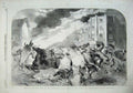 Original Old Antique Print 1857 Horses Running Fire Camden Town Railway Station