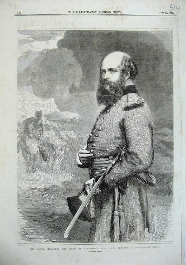 Old Antique Print 1857 Royal Highness Duke Cambridge Commander-In-Chief 19th