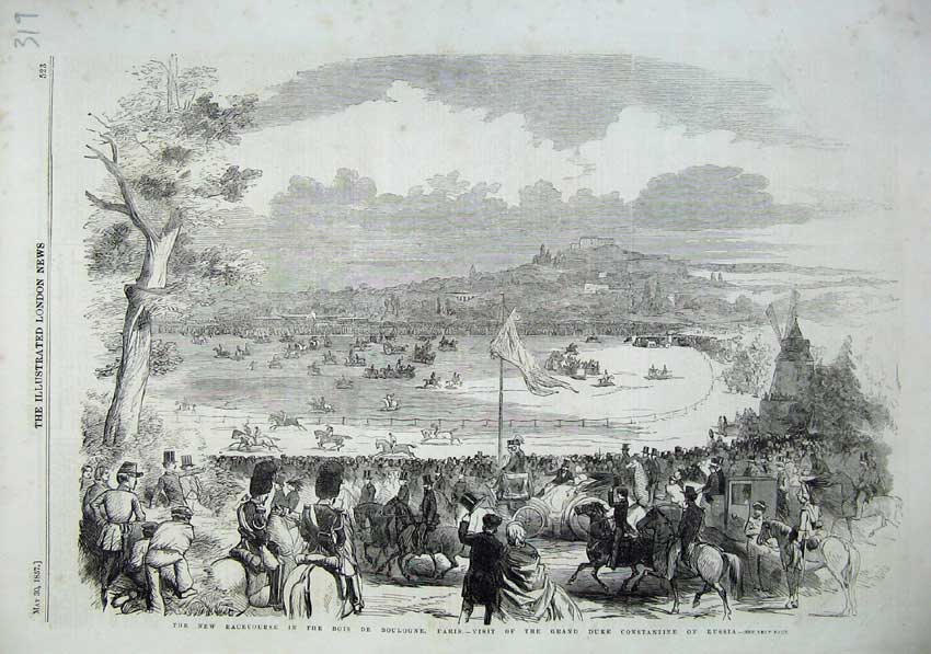 Old Antique Print Horse Racecourse Bois Boulogne 1857 Constantine Russia 19th