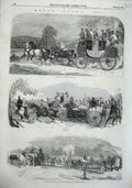 Old Antique Print 1857 Epsom Races Course Paddock Horses Carriage Sport 19th