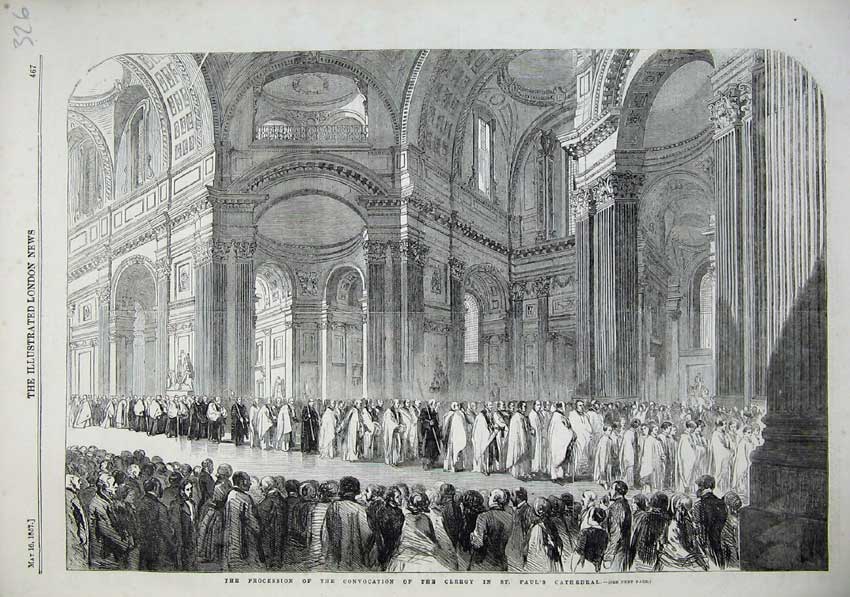 Old Antique Print 1857 Procession Convocation Clergy Paul'S Cathedral Art 19th