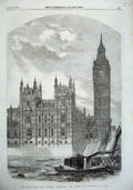 Old Antique Print Clock Tower Speakers Residence 1857 Houses Parliament 19th