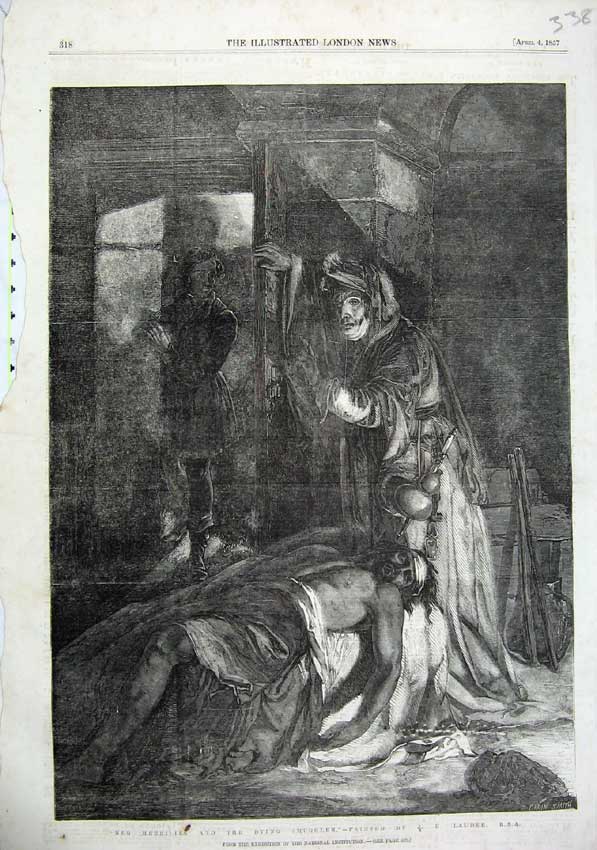 Old Antique Print 1857 Meg Merrilies Dying Smuggler Fine Art Lauder Smith 19th