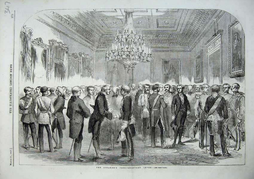 Original Old Antique Print 1857 Speakers Parliamentary Levee Men Meeting 19th