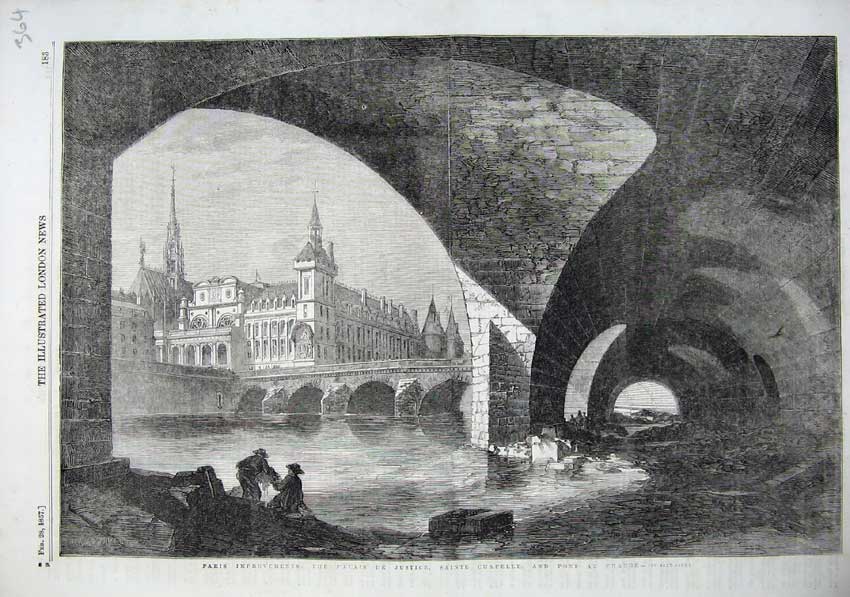 Old Antique Print Fine Art 1857 Paris Palais Justice Sainte Chapelle Pont 19th