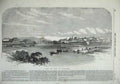Old Antique Print 1857 View Fort Town Alessandria Boats Bridge Sardinia 19th