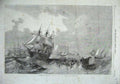 Original Old Antique Print 1857 Sailing Ships Stormy Sea Men Boat Carmichael
