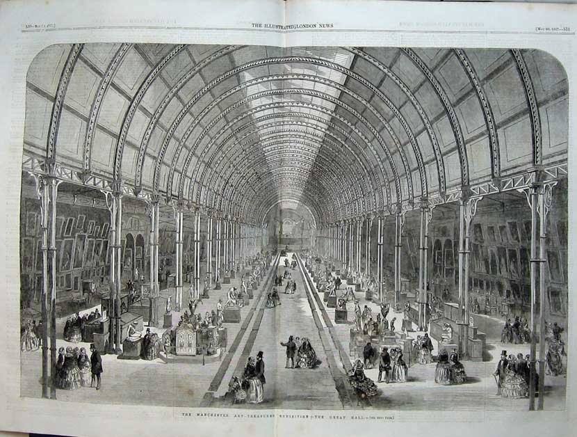Old Antique Print 1857 Interior Manchester Art Paintings Exhibition Hall 19th