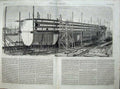 Old Antique Print 1857 Great Eastern Steam Ship Buidling Stocks Millwall 19th