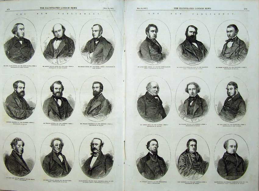 Antique Old Print 1857 Men Members Parliament Kent Taunton Finsbury Locke 19th