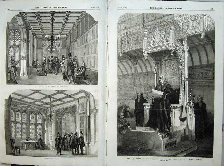 Old Antique Print 1857 Speaker House Commons John Denison Division Lobby 19th