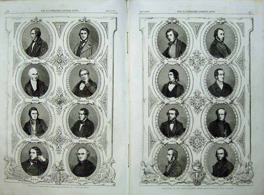 Antique Old Print 1857 Royal Academicians Men Hook Roberts Ross Ward Lane 19th
