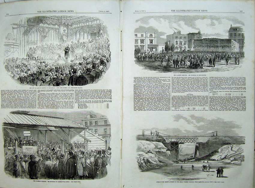 Old Antique Print Guildhall 1857 Lord Russell Finsbury Elections Railway 19th
