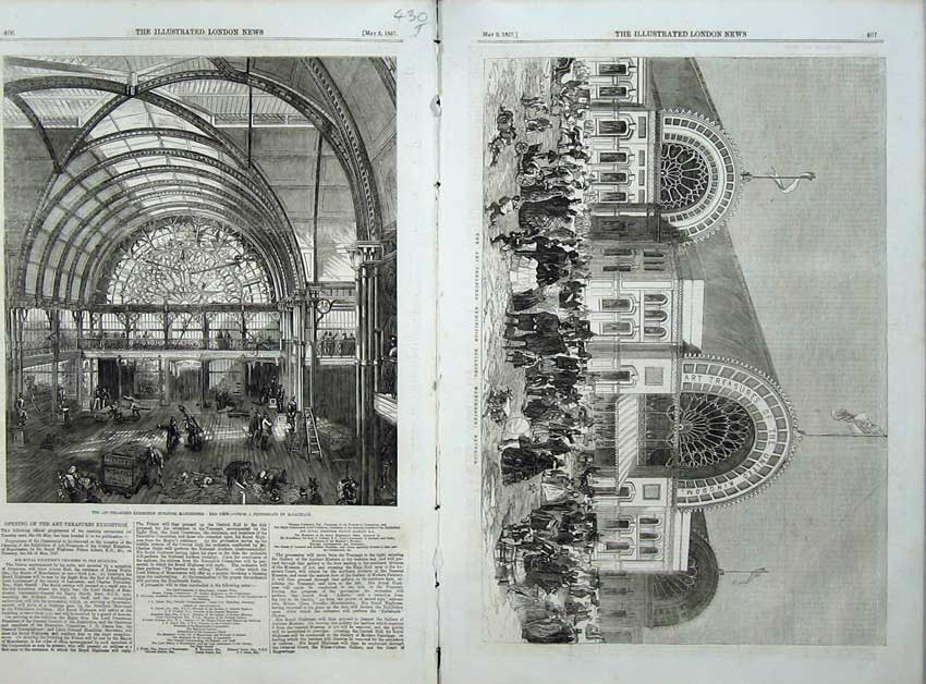 Old Antique Print 1857 Art Painting Exhibition Building Manchester Art 19th