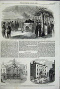 Original Old Antique Print Military Funeral Woolwich Poplar Hospital 1858 19th
