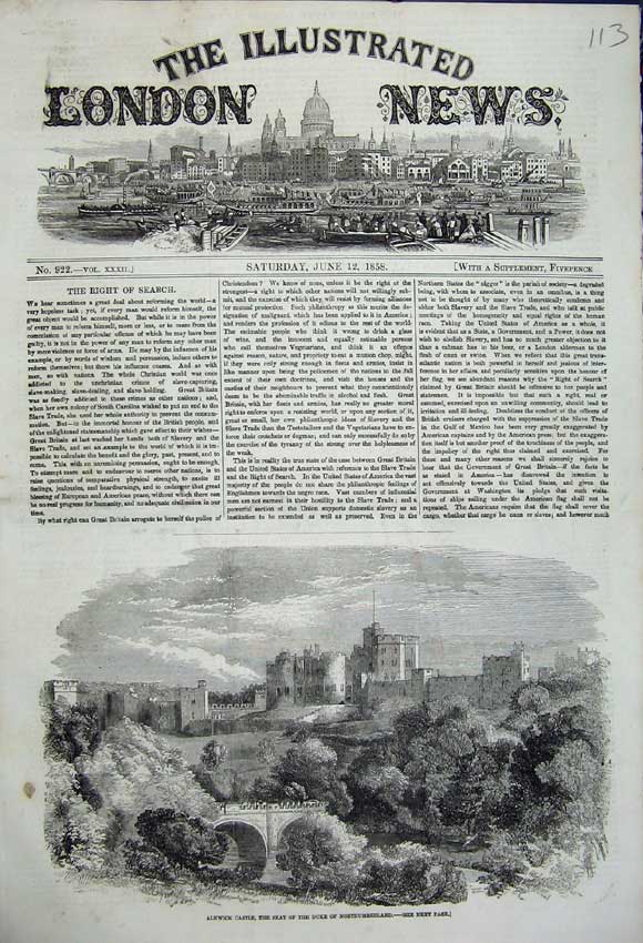 Original Old Antique Print Alnwick Castle Duke Northumberland 1858 Victorian