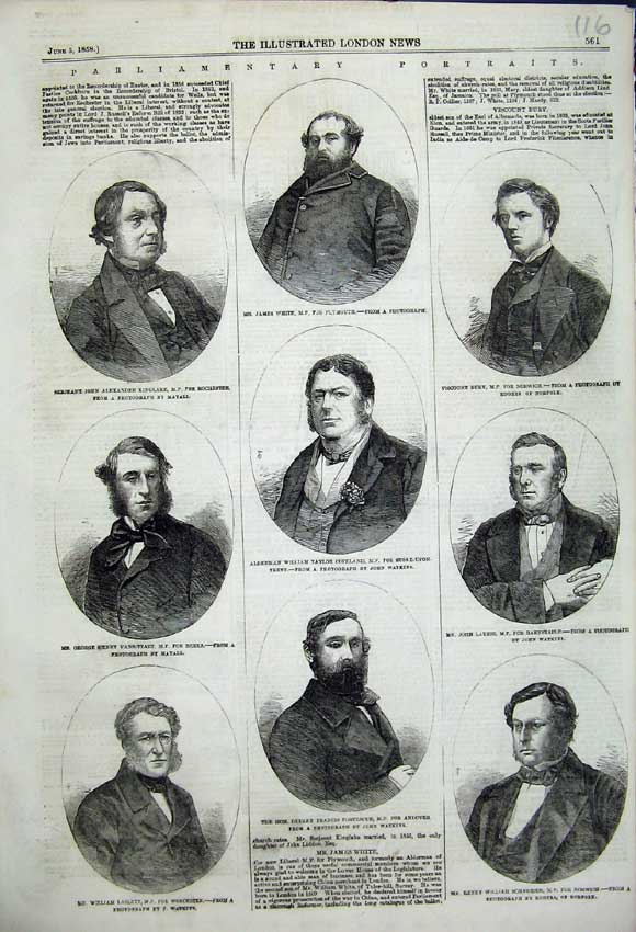 Old Antique Print Parliamentary Portraits James White Vicount Bury 1858 19th