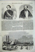 Original Old Antique Print Lieutenant Major Saunders Levee New Orleans 1858