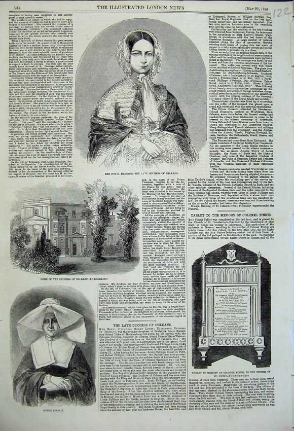 Old Antique Print Late Duchess Orleans Richmond Home 1858 Sister Rosalie 19th