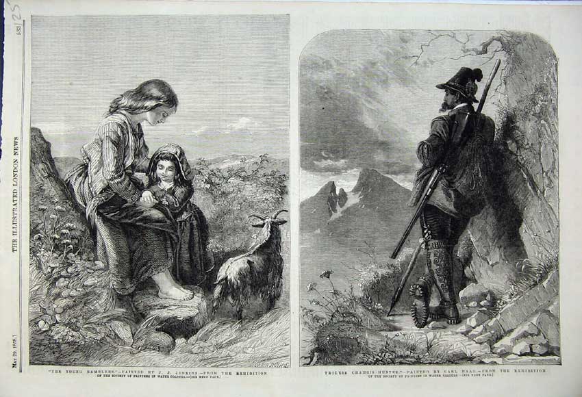 Old Antique Print Young Ramblers Jenkins Yrolede Chamois Hunter Haag Art