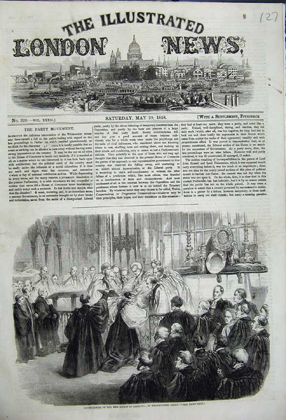 Old Antique Print Consecration New Bishop Calcutta Westminster Abbey 1858 19th