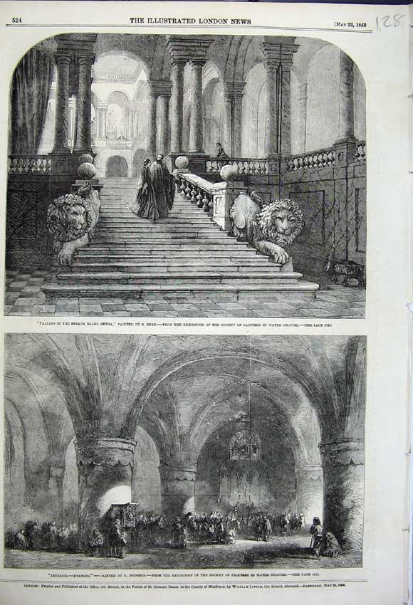 Original Old Antique Print Interior Dodgson Palazzo Strada Balbi Genoa Read Art