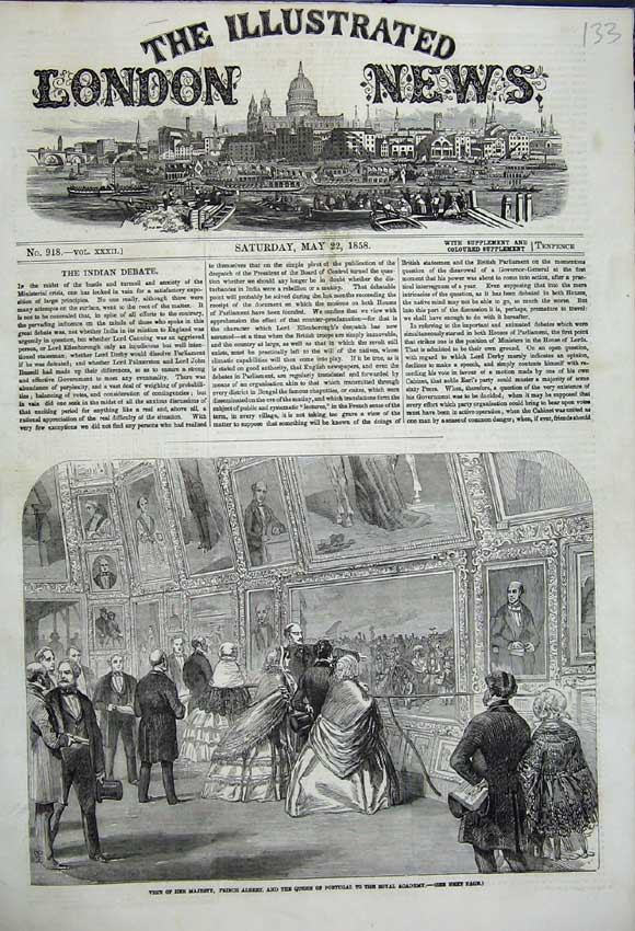 Original Old Antique Print Royals From Portugal Royal Academy Visit 1858 19th