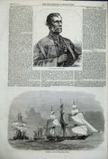 Original Old Antique Print Major General Sydney Cotton Peshawar Division 1858