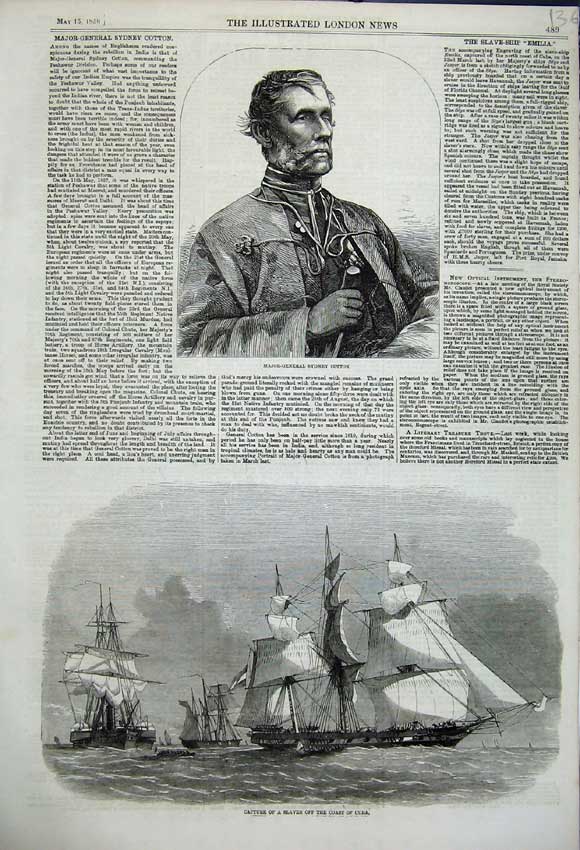 Original Old Antique Print Major General Sydney Cotton Peshawar Division 1858