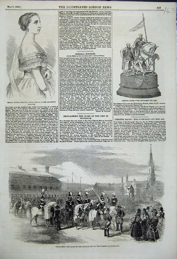 Old Antique Print Prima Donna Titiens Theatre Stockholm Close Diet 1858 19th