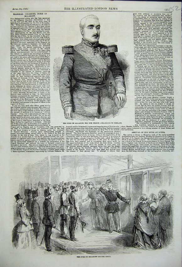 Old Antique Print Marshall Pelissier Duke Malakoff French Ambassador1858 19th