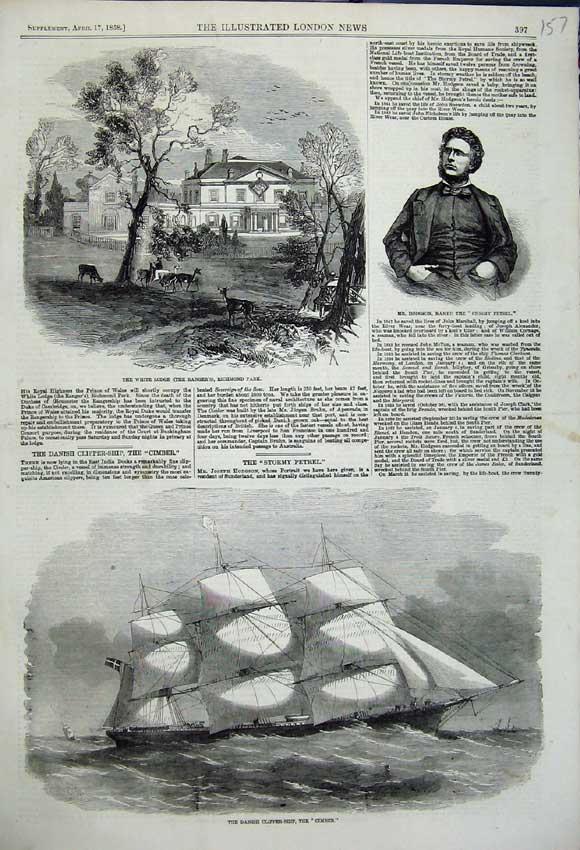 Old Antique Print White Lodge Richmond Park Stormy Petrel Cimber Clipper