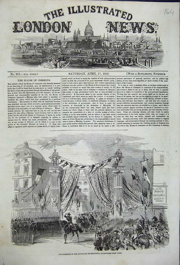 Original Old Antique Print 1858 Inauguration Boulevard De Sebastopol Paris 19th