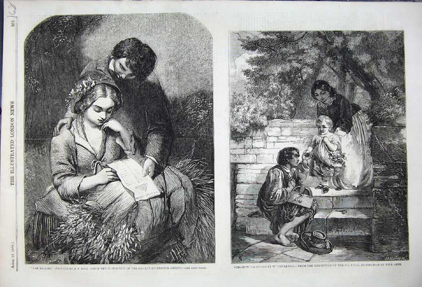 Original Old Antique Print 1858 The Ballad J J Hill Charity Underhill Fine Art
