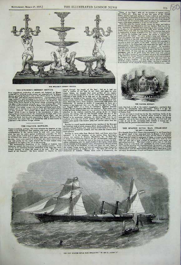 Old Antique Print 1858 Spanish Royal Mail Ship Jamye Ii Speakers Dessert 19th