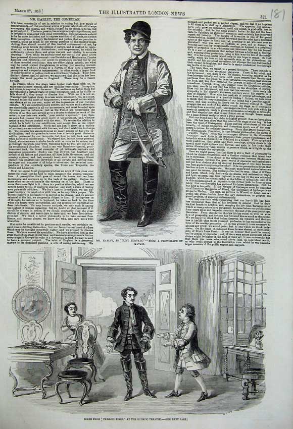 Original Old Antique Print Mr Harley Tony Lumpkin 1858 Ticklish Times Theatre