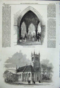Original Old Antique Print Baptistery Escrick Parish Church Yorkshire 1858 19th
