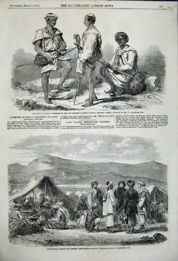 Old Antique Print Goorkahs 66Th Regiment Costumes 1858 Camp Bazaar 1858
