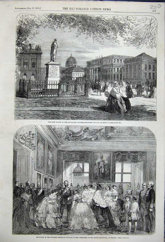 Original Old Antique Print Royal HousehBerlin Pricess Frederick William 1858