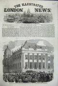 Original Old Antique Print Kings Palace Potsdam Window People In Streets 1858