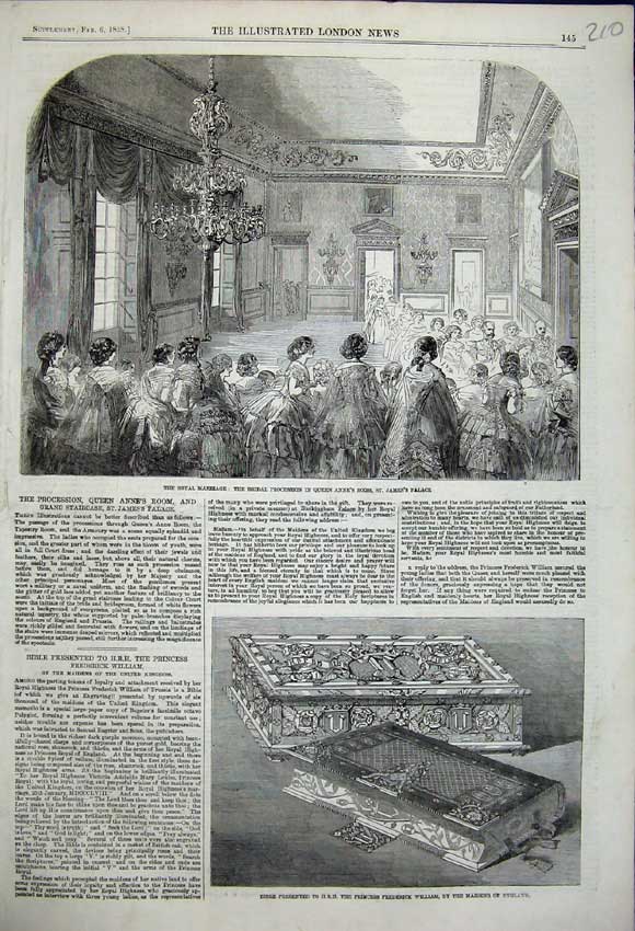 Original Old Antique Print Bible Presented Frederick William Bridal Procession