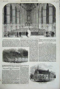Original Old Antique Print Sunday Service Westminster Abbey Waterspouts Malacca